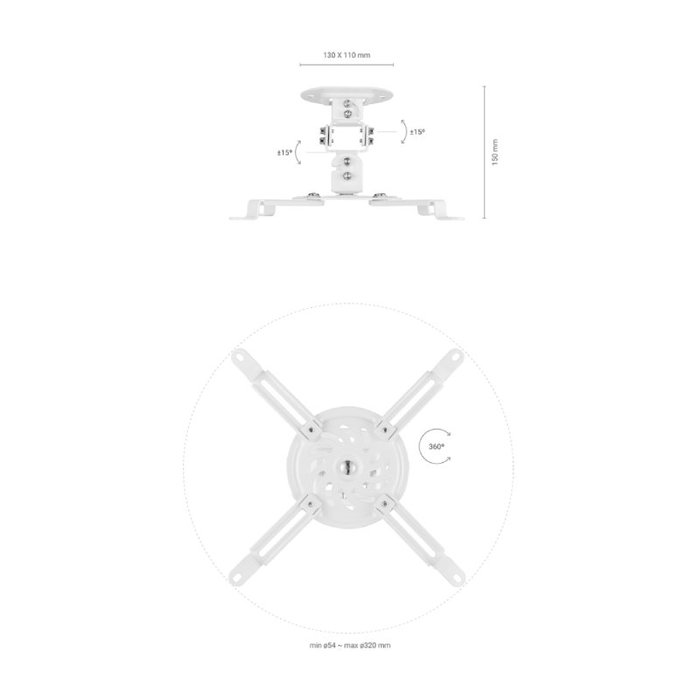 Aisens Soporte Universal Giratorio e Inclinable de Techo para Proyector Blanco CP03TSR-129